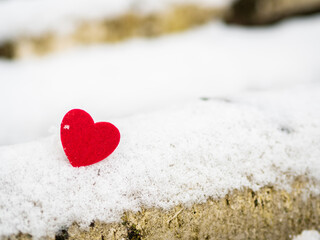 Fototapeta premium red heart on the snow, valentines, 14 february