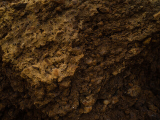 Macro Brown rough ground. Wallpaper. Background. Texture. Minimalism. Geology, archeology, ecology, climate change, global warming. There are no people in the photo. Abstraction.
