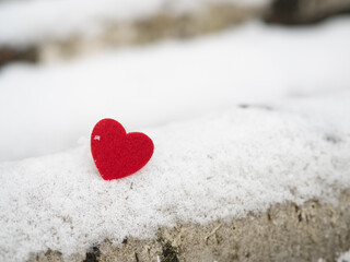 red heart on the snow, valentines, 14 february