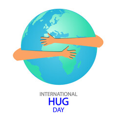International hug day planet in arms, vector art illustration.