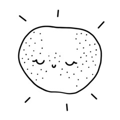 Cute kawaii orange tangerine smiling with eyes. Cute childish citrus. Isolated fully editable line illustration on a white background.