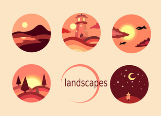vector set of red landscapes