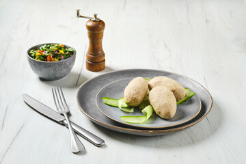 Semifinished frozen cepelinai. Potato dumplings stuffed with ground meat © boomeart