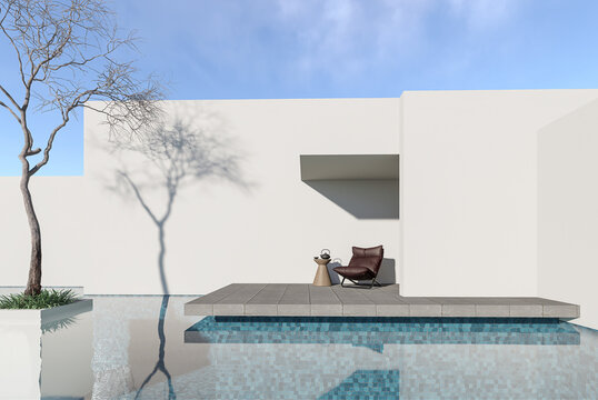 Minimal style swimming pool terrace 3d render