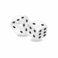 Vector illustration of white realistic game dice icon in flight closeup isolated on white background