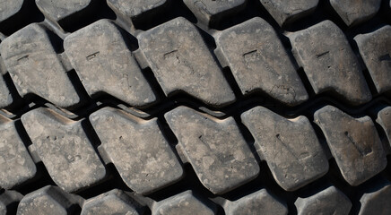 Close up of the Tire tread of a construction vehicle