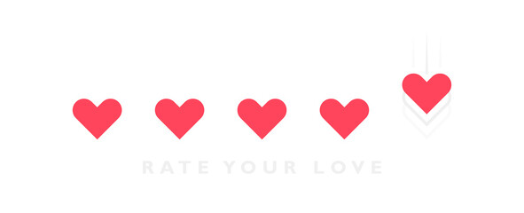 Rate your love. Love measuring indicator with hearts isolated on white background. Design concept for love meter and Valentines day. Vector illustration