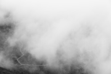 Trail to the Sniezka Peak in Giant Mountains. Cloudy weather. Karpacz. Poland. Black and white.
