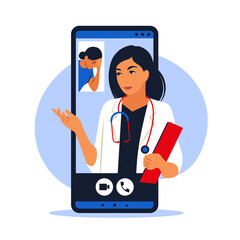 Online doctor concept. Doctor appointment. Modern healthcare technologies. Vector illustration. Flat