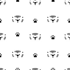 Vector illustration. New Year and Christmas seamless pattern with tiger, Chinese symbol of 2022. Animal in flat cartoon style. Children's drawing. Contemporary art for print, promotional items.