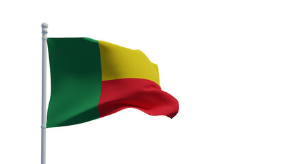 Benin flag, waving in the wind - 3d rendering. Illustration, isolated on white