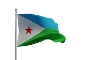 Djibouti flag, waving in the wind - 3d rendering. Illustration, isolated on white