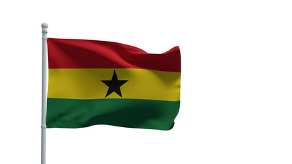 Ghana flag, waving in the wind - 3d rendering. Illustration, isolated on white