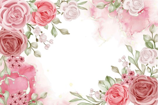 Romantic Wedding Invitation Rose Pink Flower Frame