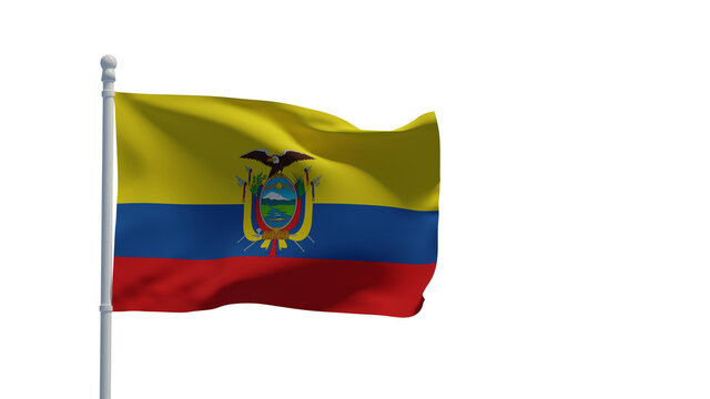 Ecuador flag, waving in the wind - 3d rendering. Illustration, isolated on white