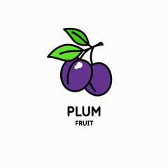 Illustration of a plum in a flat style. Isolated image on a light background. Vector icon.