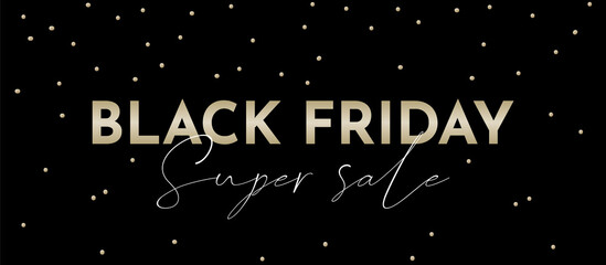 Black Friday Sale Vector Graphic. Golden Text on Dark Background with Irregular Confetti. Great for Advertising Projects.