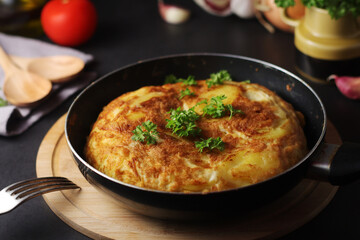 Traditional Spanish dish tortilla on the table