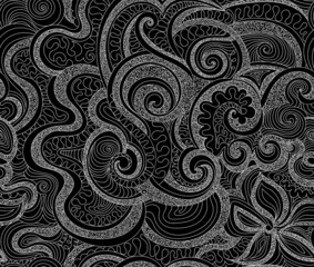 Abstract decorative vector seamless pattern with figured curling linear ornament	

