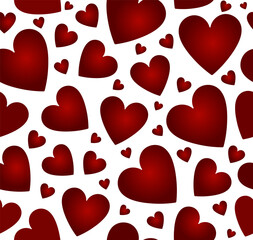 Beautiful decorative vector seamless pattern with red hearts