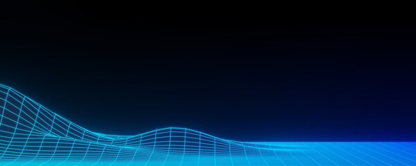 3d render of futuristic retro landscape neon light on darkness background. Abstract Laser cyber lines show at night. Ultraviolet spectrum beam scene for mock up and web banner.