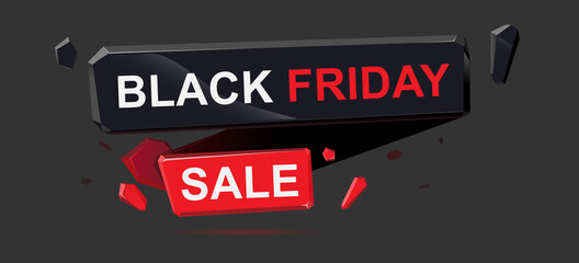 Black friday banner, black stones, red crystals, bright light
