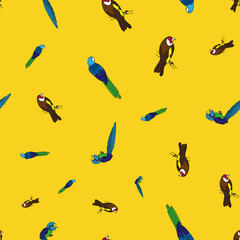 Vector Yellow Tropical birds seamless background pattern