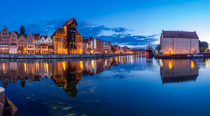 Gdansk, Poland, medieval crane (Zuraw) on Motlawa river historical waterfront, former seaport