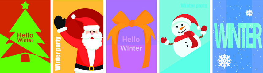 Set of winter templates for flyers, cards, brochures, posters. New Year's style for your social networks.