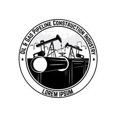 Logo Oil & Gas Pipeline Construction Industry vector. Monochrome illustration. 
