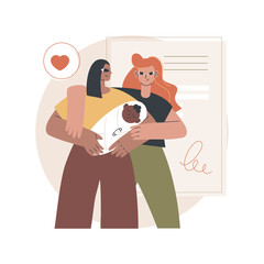 Adoption of a child abstract concept vector illustration. Child parenting, orphanage, adoptive parents, happy interracial family, single parent, african kid, same sex couple abstract metaphor.