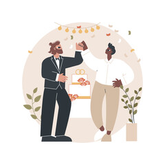 Civil union abstract concept vector illustration. Civil homosexual partnership, same sex, two grooms, wedding day rings, gay or lesbian couple, family law, intolerance and bias abstract metaphor.