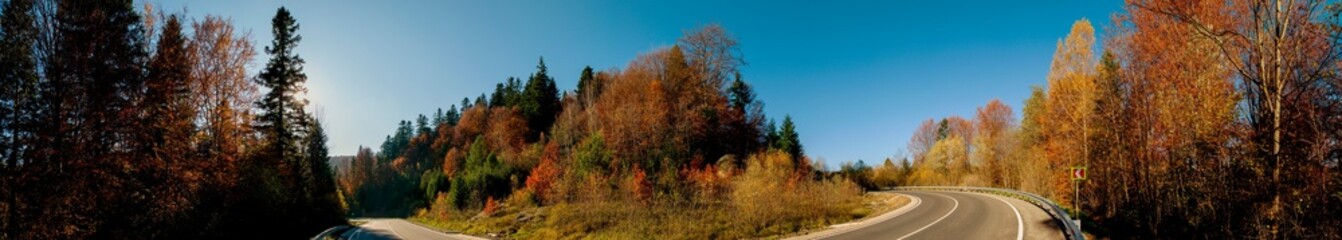 panorama of roads in the mountains in autumn