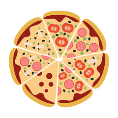 Pizza made of slices with different fillings for use in the menu 
