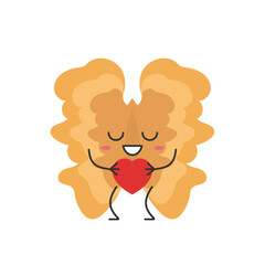 Walnut cute character cartoon love sign heart favorite emotions joy happiness smiling face icon nut beautiful vector illustration.