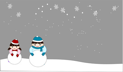 雪だるまを作る子供たち