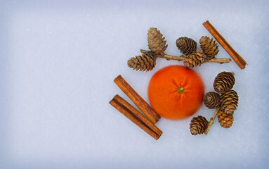 Fototapeta premium ingredients for cooking or christmas decoration. flat lay. space for text. Winter season. greeting card.Christmas scents