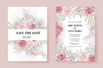 Fototapeta na wymiar Romantic Wedding Invitation Set Rose Flower Template