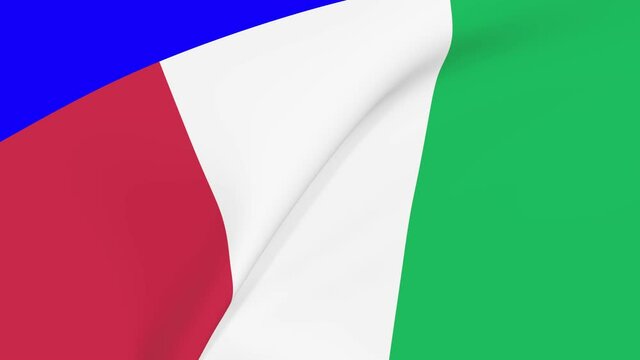 Italian flag 4k and 1080 HD footage 3d animation over blue screen chromakey for video transition. Realistic Italian Tricolour Flag 3d rendering for TV and video production.