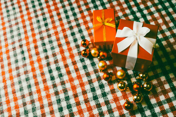 Plaid woolen fabric, christmas gifts and decorations.