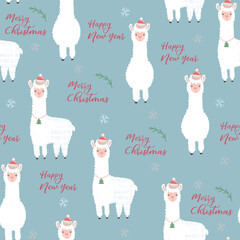 watercolor lama christmas pattern. Christmas pattern with white lama