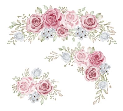 Romantic Pink Rose Flower Wreath Isolated Clipart