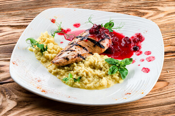 grilled chicken breast fillet risotto