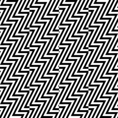 Zig-zag creative background. Black white striped seamless pattern. Op art, optical illusion. Vector texture.