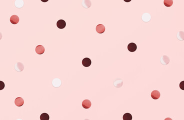 Golden polka dot seamless pattern. Wrapping paper, wallpaper etc. Shining round foil decor on light pink backdrop