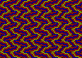 Futuristic technologic background by elements of hexagon. Multi-colored striped seamless pattern. Bright and colorful modern vector texture. Op art.