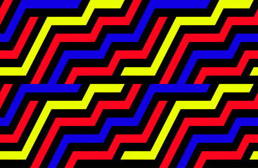 Futuristic technologic background by elements of hexagon. Multi-colored striped seamless pattern. Bright and colorful modern vector texture. Op art.