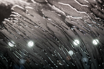 downpour - rain - drops on the windshield in the car - wipers - night - obrazy, fototapety, plakaty