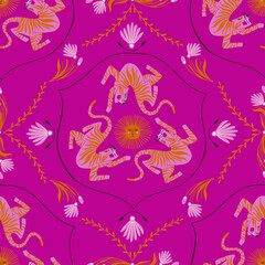 Ethnic seamless pattern with tigers