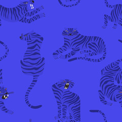 Trendy seamless pattern with blue tigers